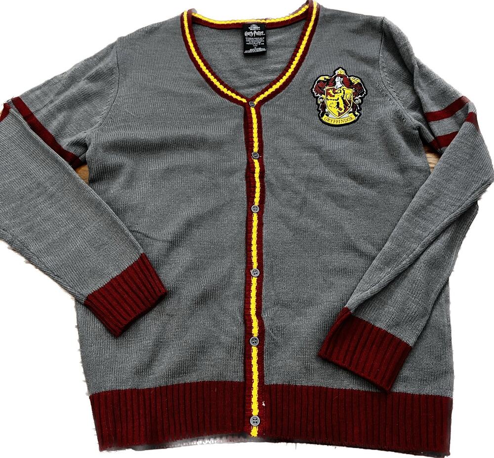 Wizarding World of Harry Potter Gryffindor Cardigan Sweater Adult Small Gray